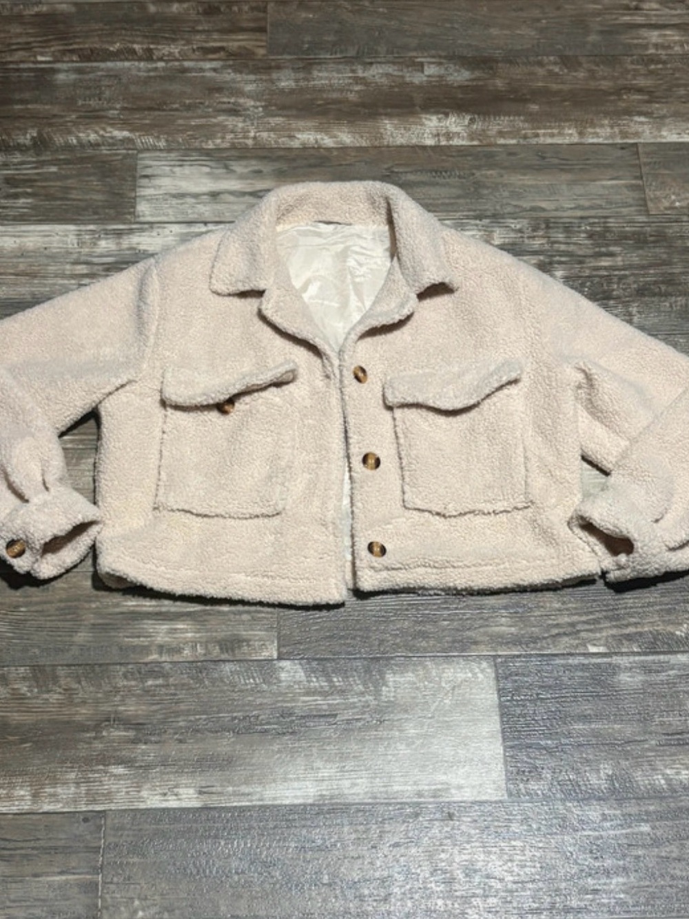 Women's Cream Teddy Sherpa Jacket with Front Pockets